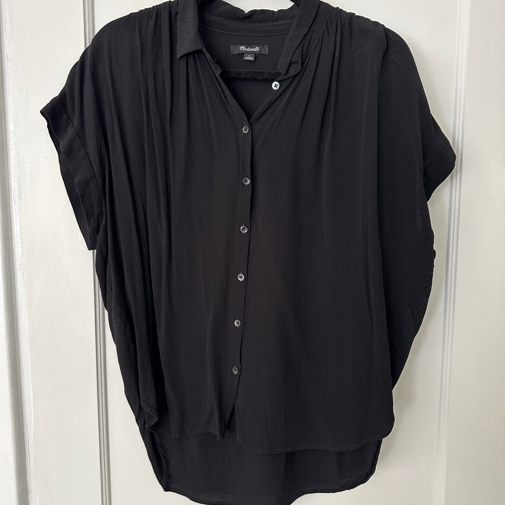 Madewell Black Short Sleeve Button-Up Blouse